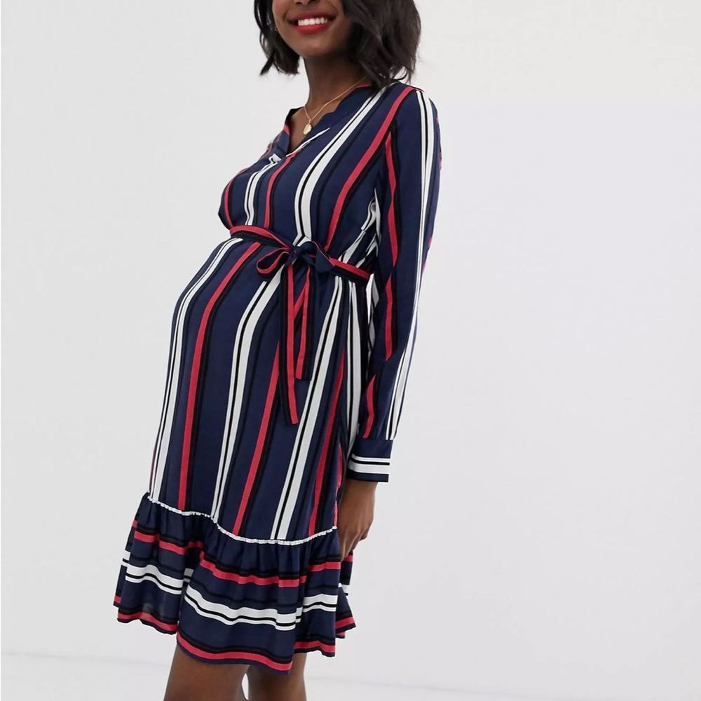 ASOS Maternity Navy and Red Striped Dress